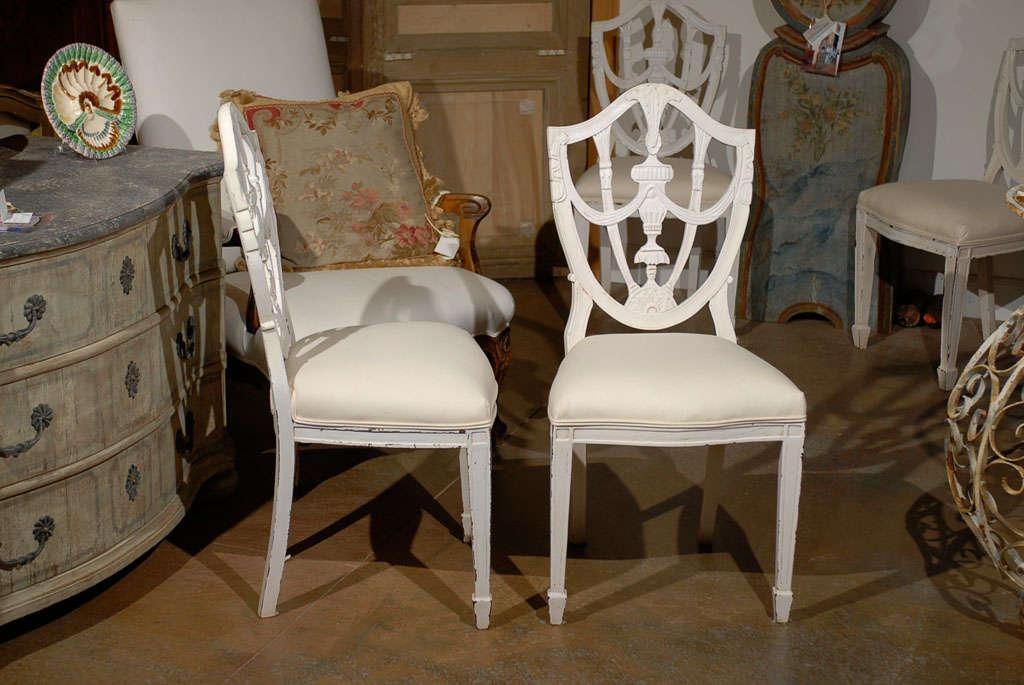 Set of Six Danish 19th Century Hepplewhite Shield Style Painted Dining Chairs 3