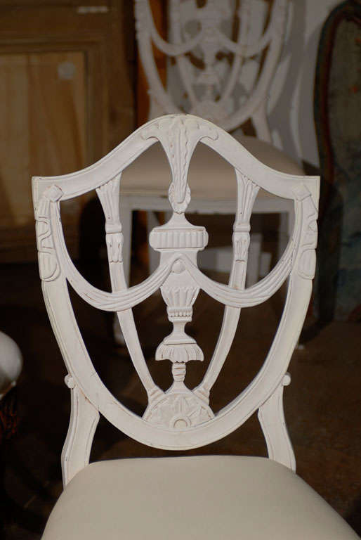 Set of Six Danish 19th Century Hepplewhite Shield Style Painted Dining Chairs 4