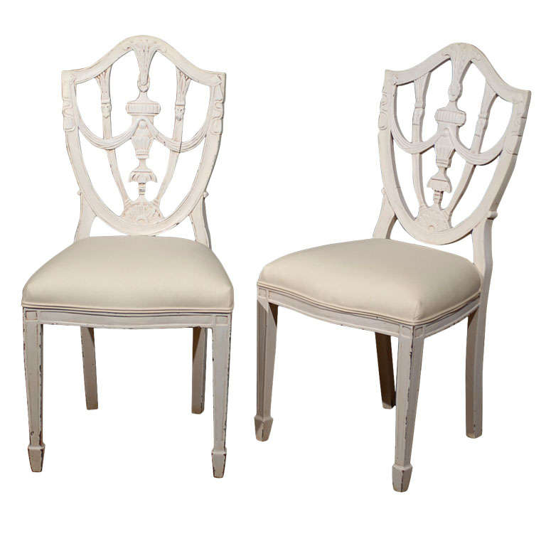 Set of Six Danish 19th Century Hepplewhite Shield Style Painted Dining Chairs