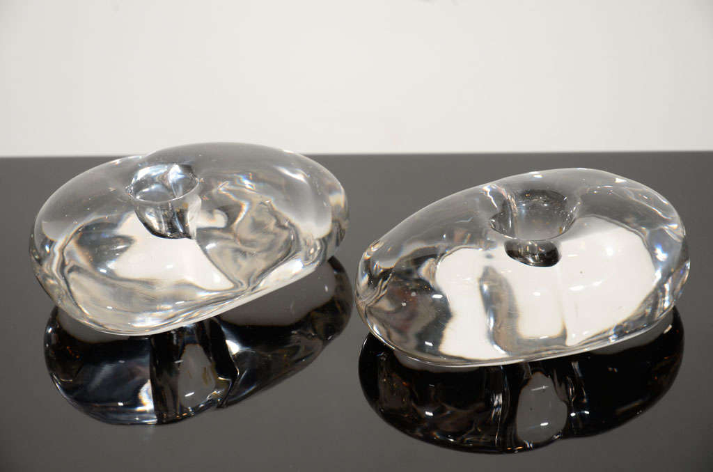 Exquisite pair of rare hand blown Murano glass <br />
candle holders in the shape of stylized stones<br />
made for Tiffany's & Co.  Signed Elsa Peretti.
