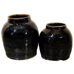 Antique Ceramic Black Jars