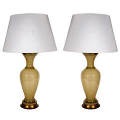 Pair of Caramel-Colored, Opaline Lamps