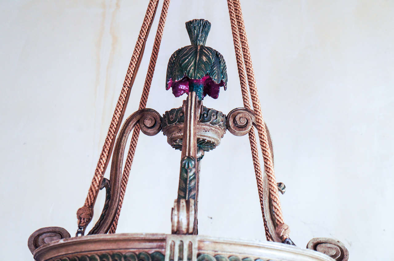 Late 19th Century Carved & Painted Wood Light Fixture In Good Condition In Hudson, NY