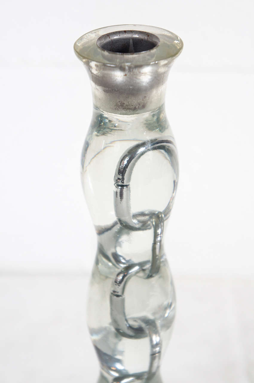 A Pair of Chain Link and Resin Candlesticks For Sale 4