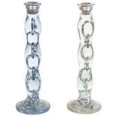 A Pair of Chain Link and Resin Candlesticks