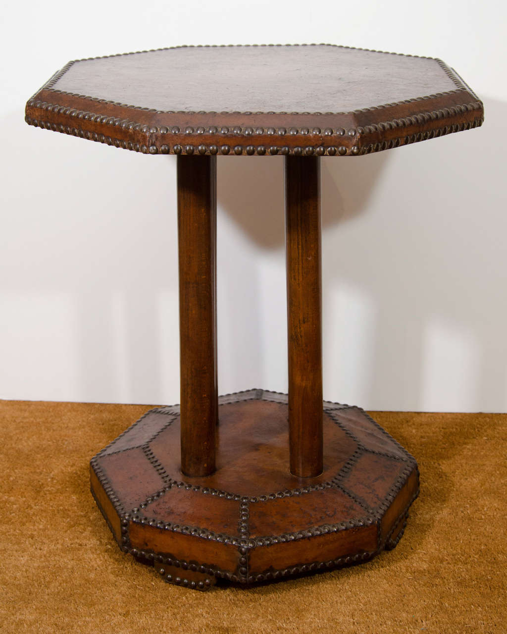A French Art Deco Octagonal Leather Side Table In Good Condition In Long Island City, NY