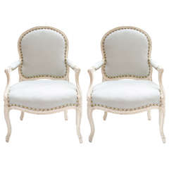 Antique Pair of French Provincial Armchairs with Louis XVI Design