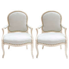 Pair of French Provincial Armchairs with Louis XVI Design