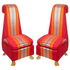 Pair of Whimsical Occasional Chairs with Ultra High Back Design