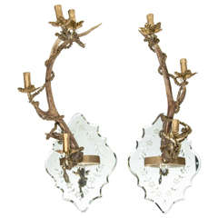 Vintage Pair of Venetian Mirrored & Antler Sconces in the Manner of Anthony Redmile