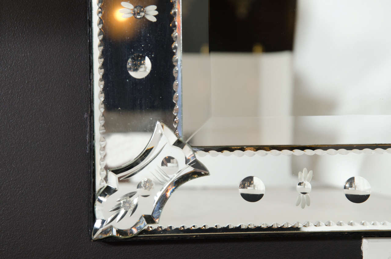 20th Century Elegant Venetian Mirror with Reverse Etched Designs
