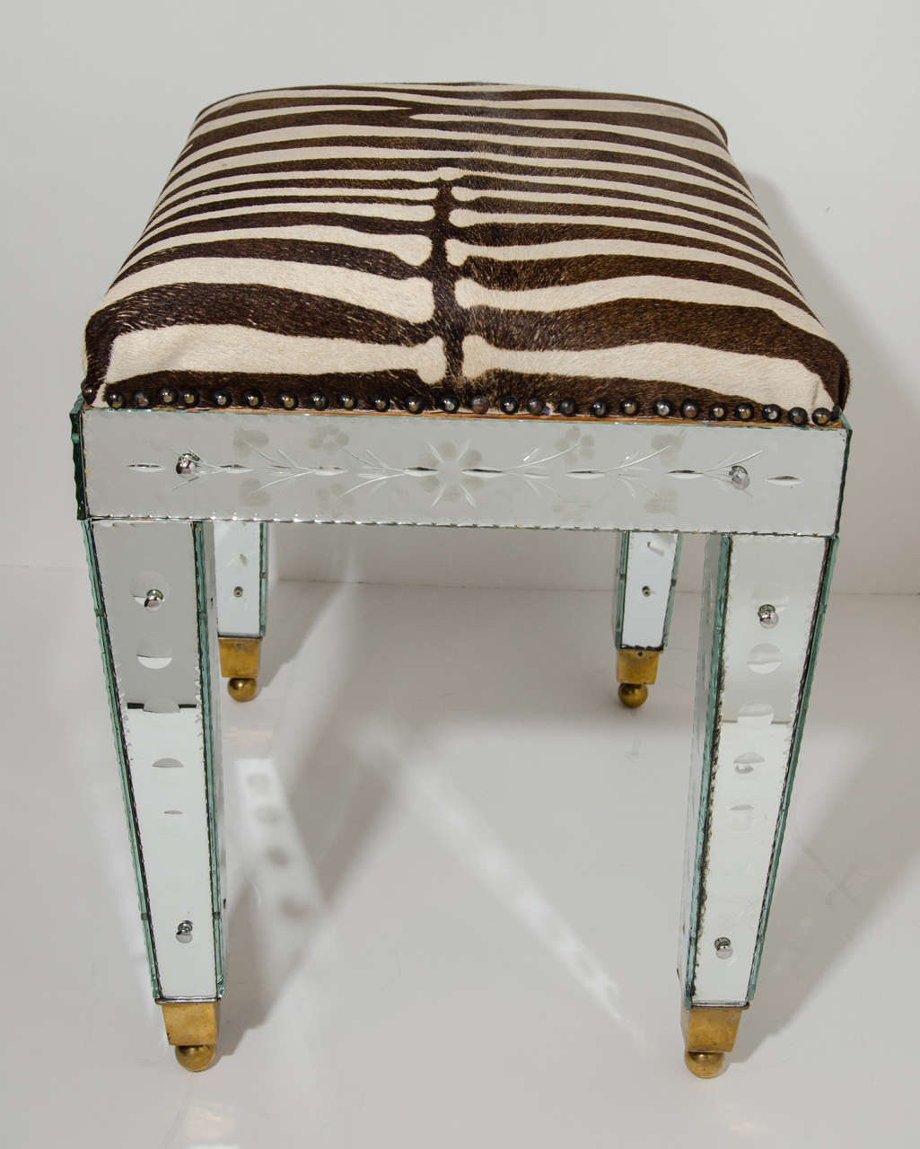 Mid-20th Century Exquisite Venetian Mirrored Bench with Vintage Zebra Hide