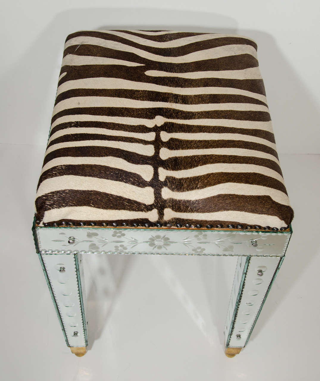 Exquisite Venetian Mirrored Bench with Vintage Zebra Hide 2
