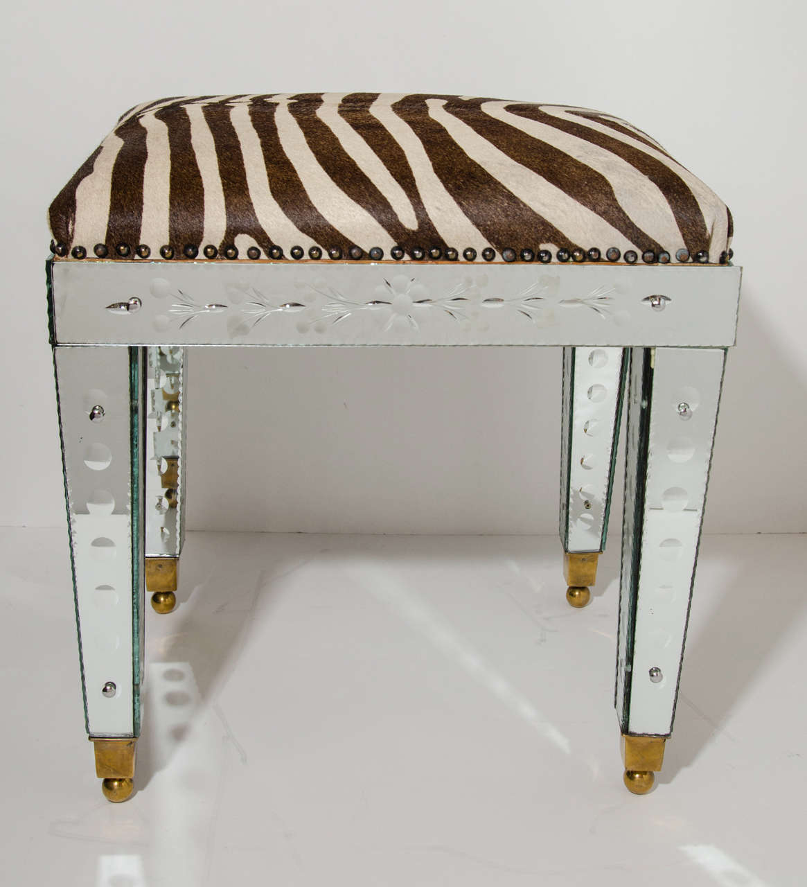 Exquisite Venetian Mirrored Bench with Vintage Zebra Hide 3