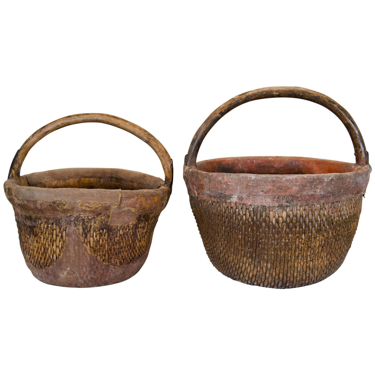 Antique Chinese Willow & Clay Baskets For Sale