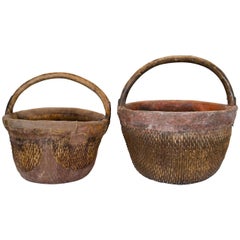 Antique Chinese Willow & Clay Baskets