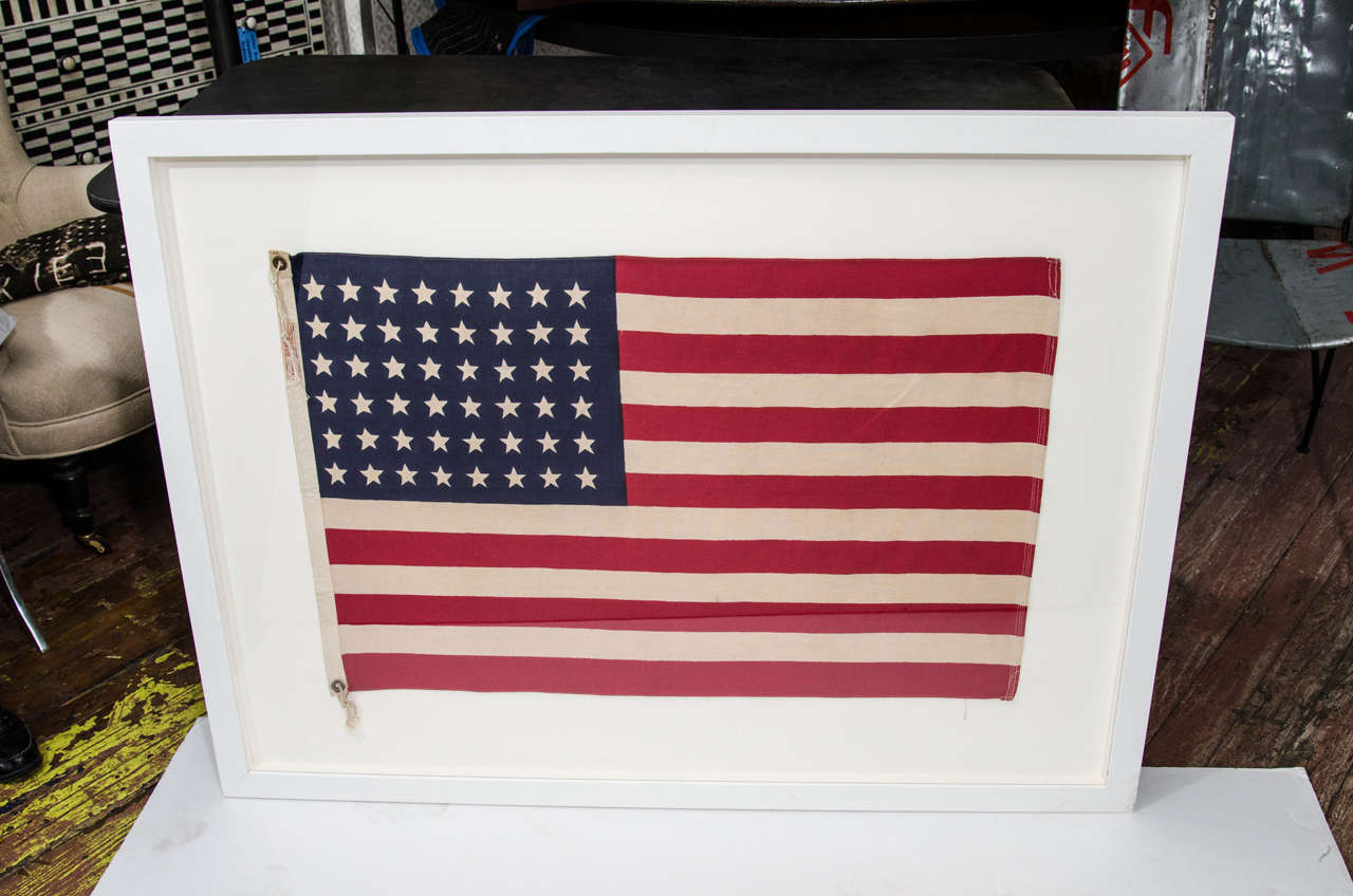 48 star printed American flag in the flat wood frame.