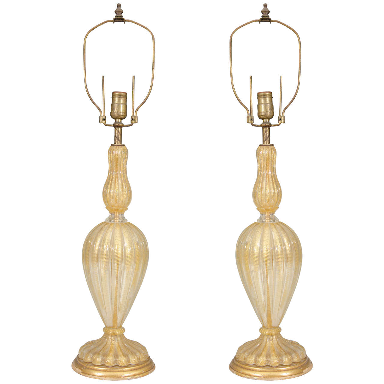 Midcentury Pair Of Gold Colored Murano Glass Barovier And Toso Table Midcentury Pair Of Gold Colored Murano Glass Barovier Toso Table Lamps For