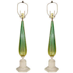 Midcentury Pair of Green Murano Glass Seguso Lamps 10