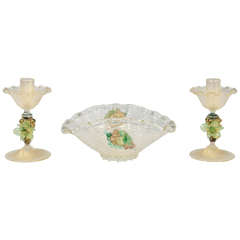 Venetian Three-Piece Centerpiece or Console Set with Candlesticks
