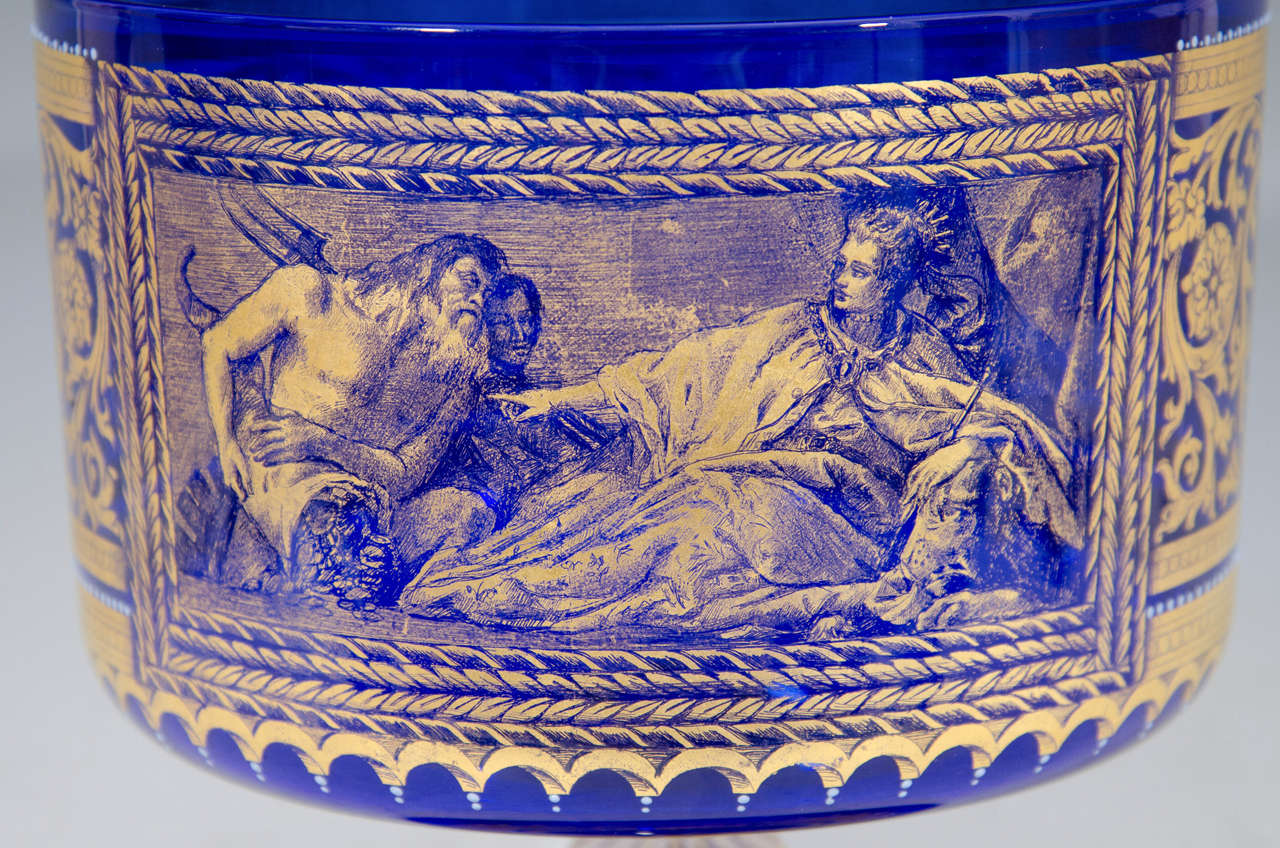 Baroque Venetian Murano Glass Compote with Scene of Neptune and Venice