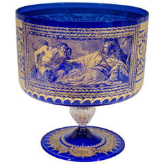 Compote vénitienne en verre de Murano avec scène de Neptune et Venise
