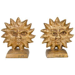 Midcentury Pair of Rare Curtis Jere Reversible Sunburst Bookends