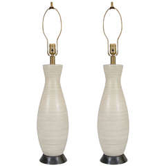 Midcentury Pair of Pottery Lamps Sold by Tiffany & Co.