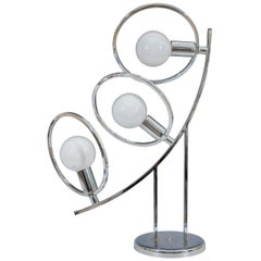 Midcentury Sculptural Chrome, Three Light Table Lamp