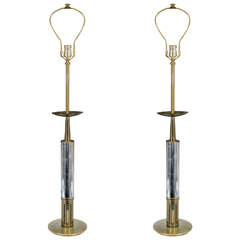 Midcentury Pair of Chrome and Brass Stiffel Table Lamps
