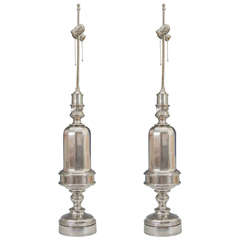 20th Century Pair of Oil Table Lamps Mounted on Electrified Bases