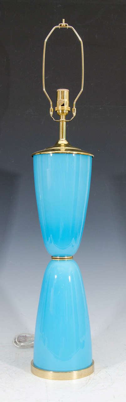 Midcentury Pair of Turquoise Murano Glass Table Lamps
