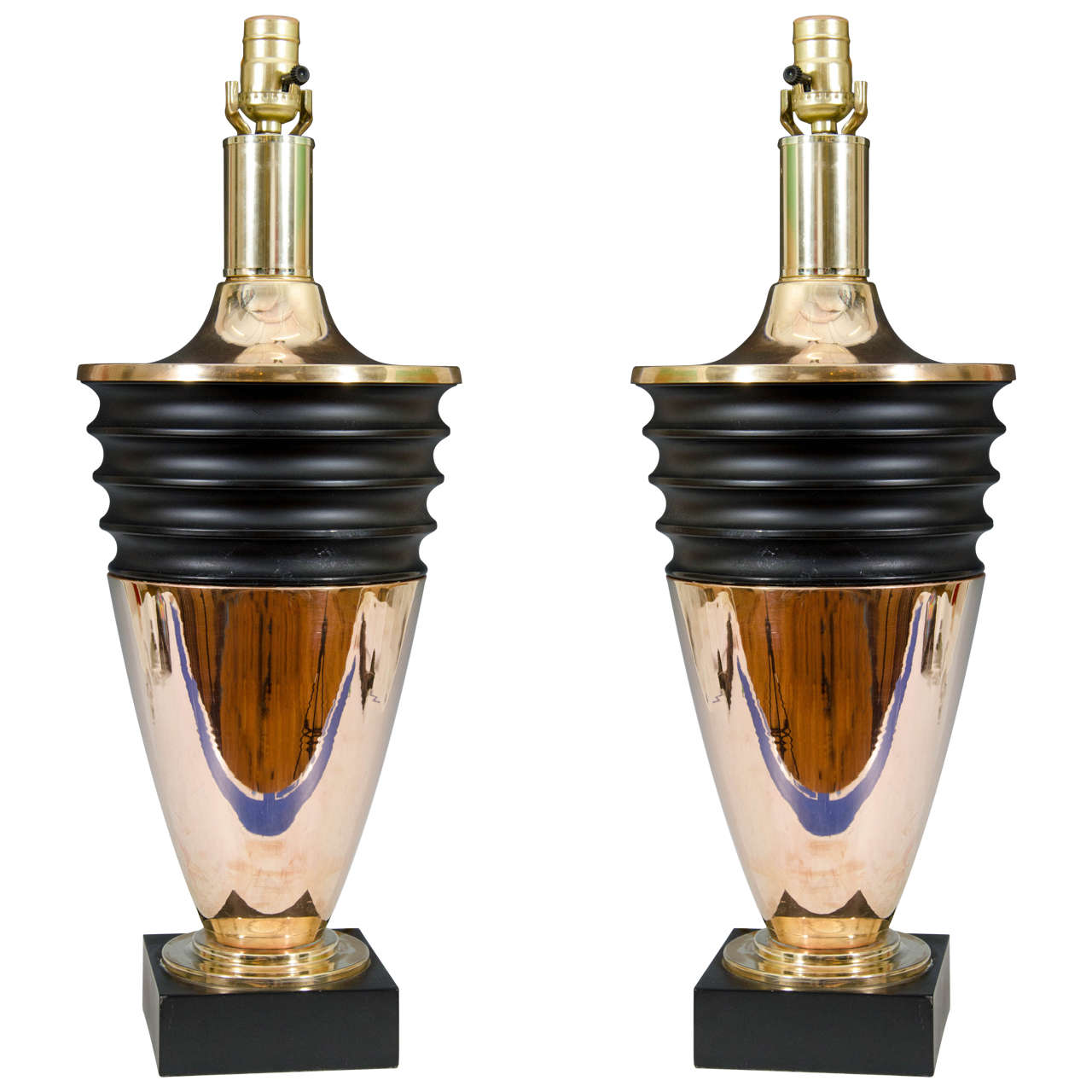 Midcentury Pair of Brass Art Deco Style Table Lamps