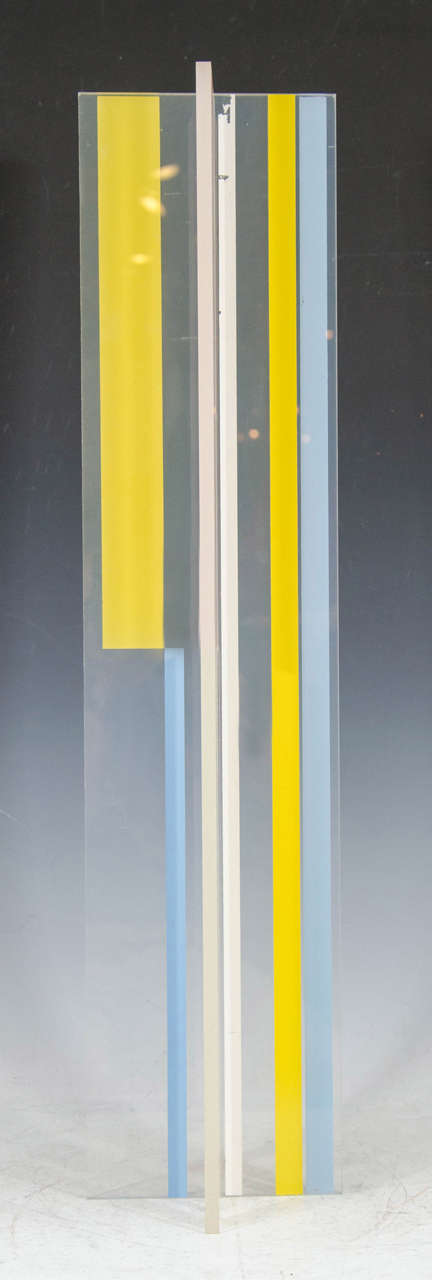 Mid-Century Modern Midcentury Screenprint on Plexiglass Column Sculpture by IIya Bolotowsky