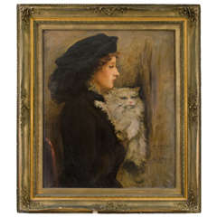 Antique Stella C. Condon 'The Aristocrats' Oil on Canvas