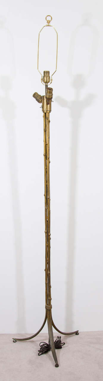 Midcentury Pair of Gilt Bamboo Bronze Floor Lamps by Maison Baguès