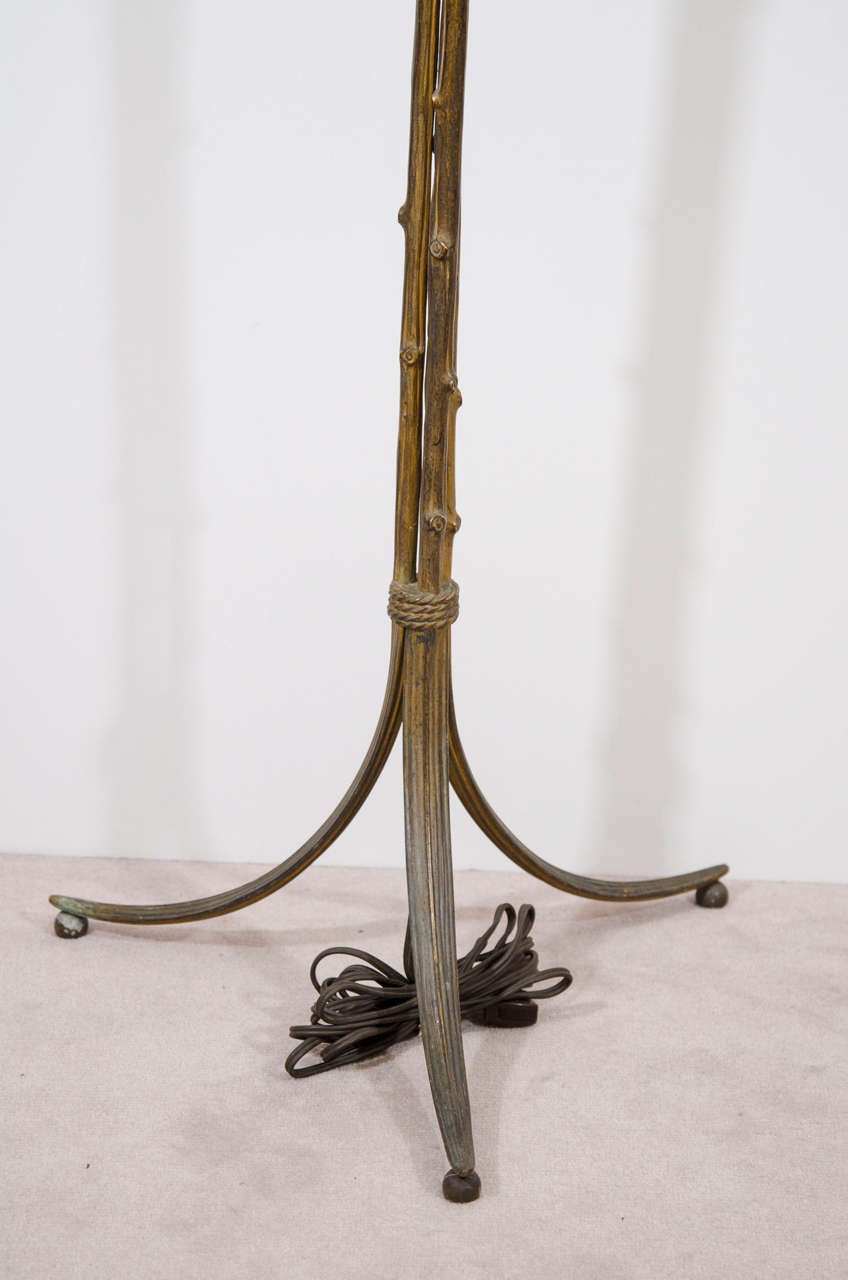 Hollywood Regency Midcentury Pair of Gilt Bamboo Bronze Floor Lamps by Maison Baguès For Sale