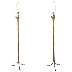 Midcentury Pair of Gilt Bamboo Bronze Floor Lamps by Maison Baguès