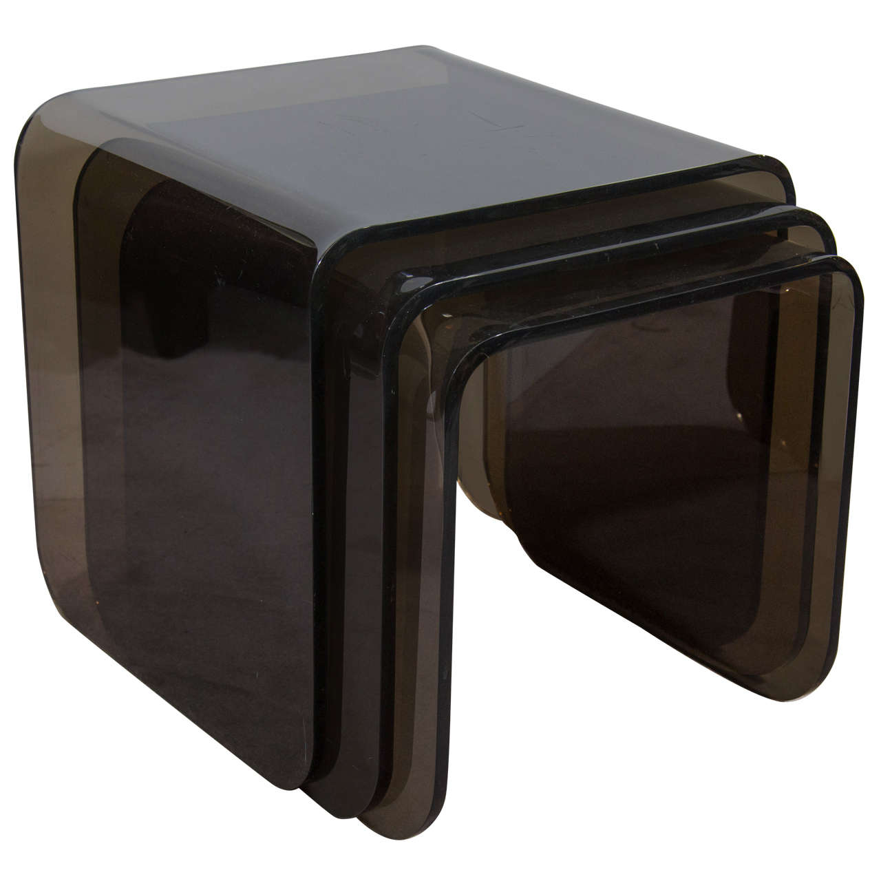 Spectacular Trio of Modern Waterfall Design Quartz Lucite Nesting Tables For Sale