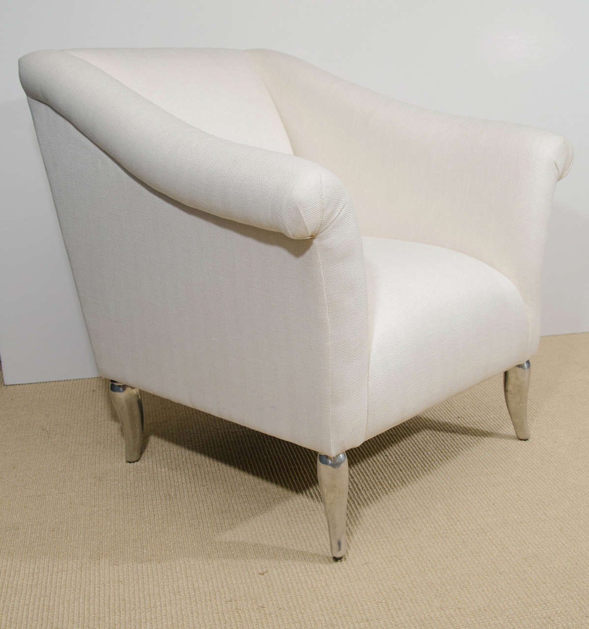 Textile Contemporary Roll-Arm Chair and Matching Ottoman by Keno Bros.