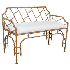 Midcentury Iron Faux Bamboo Bench