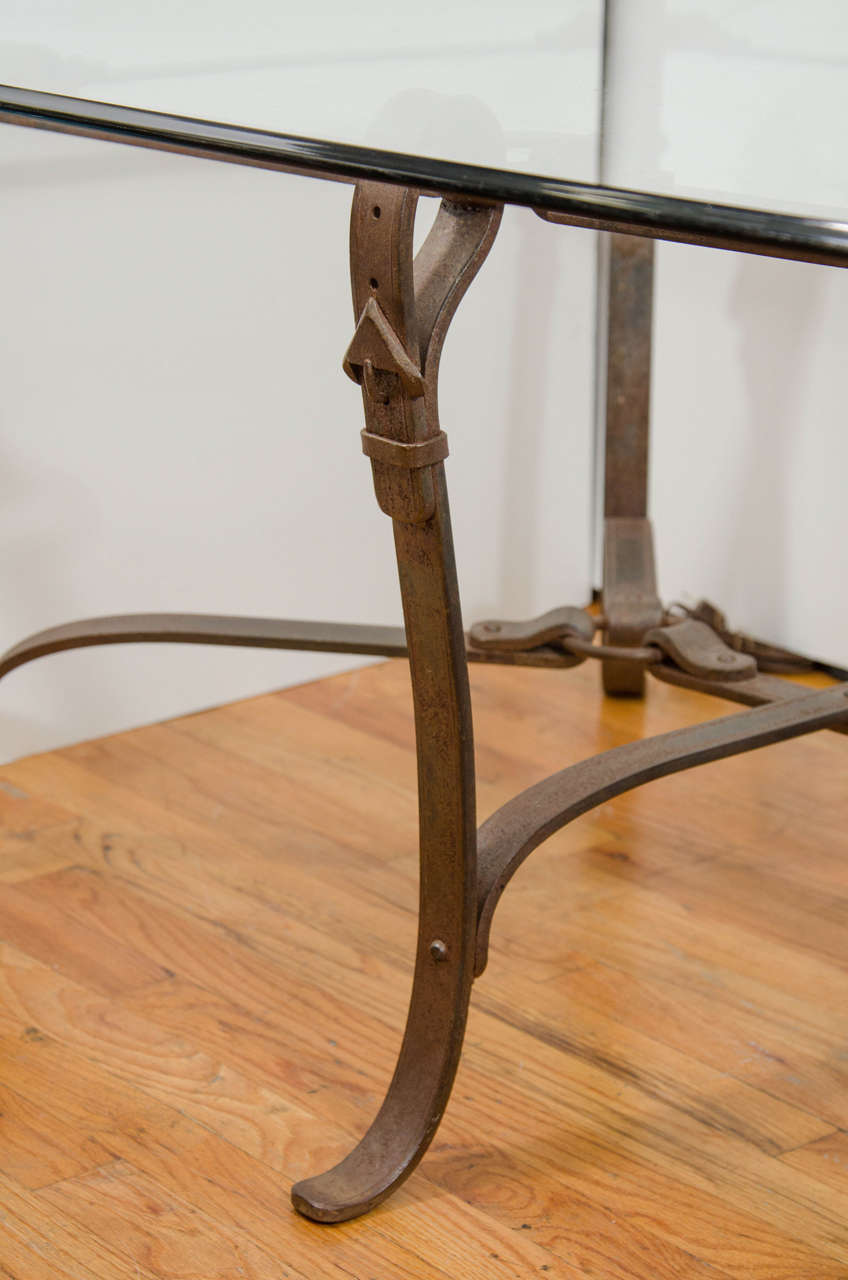  Stunning Modernist Gucci Influenced Equestrian Hand-Forged Iron Table In Excellent Condition For Sale In Mount Penn, PA