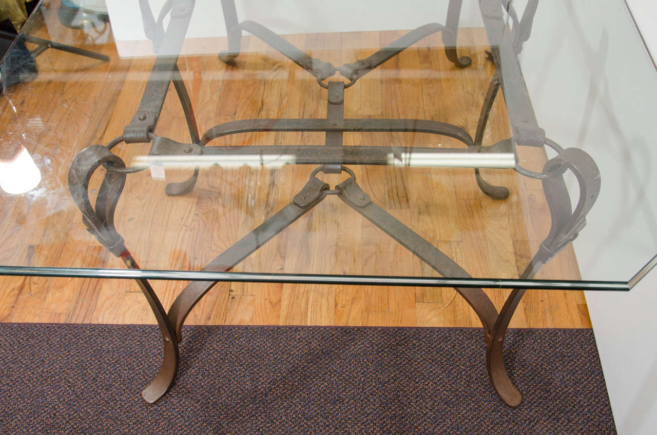 Late 20th Century  Stunning Modernist Gucci Influenced Equestrian Hand-Forged Iron Table For Sale