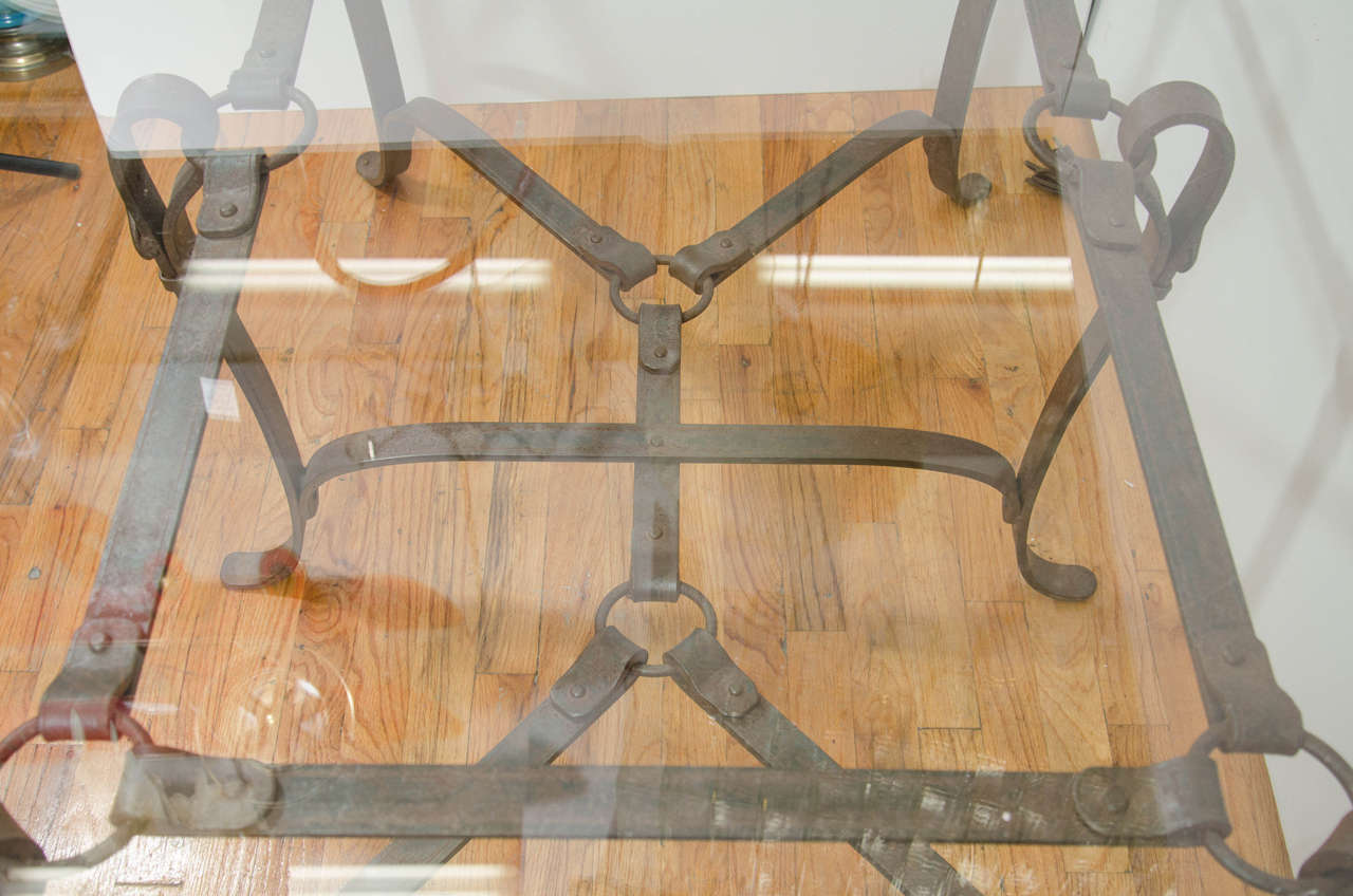 Glass  Stunning Modernist Gucci Influenced Equestrian Hand-Forged Iron Table For Sale