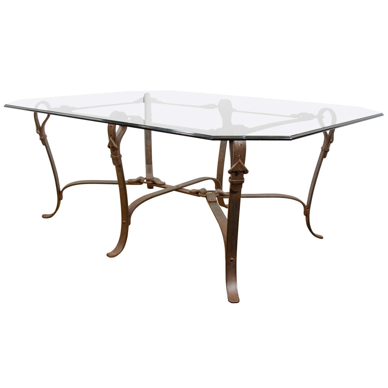  Stunning Modernist Gucci Influenced Equestrian Hand-Forged Iron Table For Sale