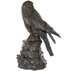 20th Century Bronze Sculpture of a Hawk on a Rock