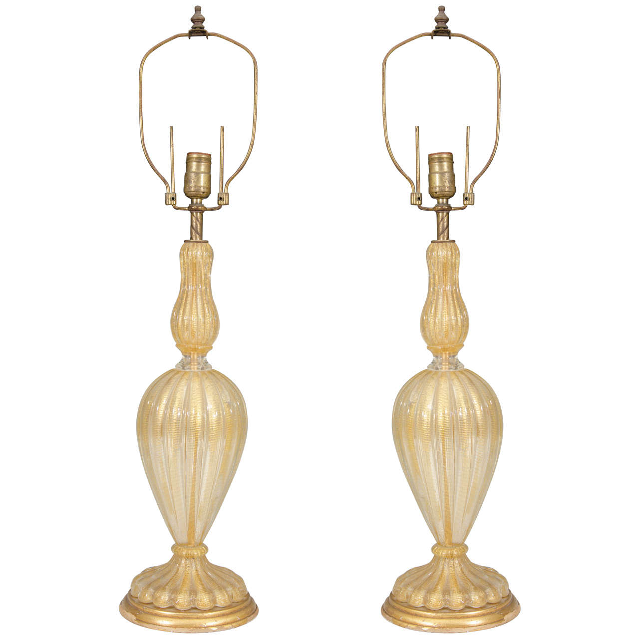 Midcentury Pair of Gold Colored Murano Glass Barovier and Toso Table ...