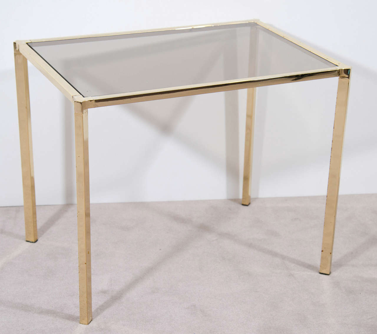 Vintage Modern Brass and Smoked Glass Side or End Table For Sale at 1stDibs
