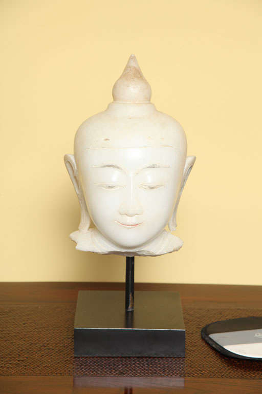 Head of Buddha, Alabaster, Shan Style, Burma, 17th - 18th Century with Base