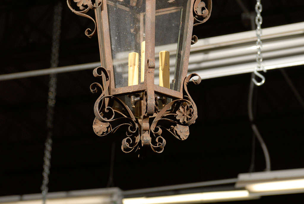 Old French Iron Lantern In Excellent Condition In Atlanta, GA